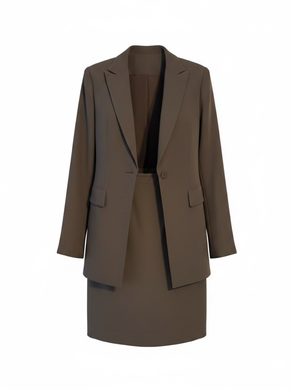 Cato Women's Brown Single-Button Blazer with Matching Skirt